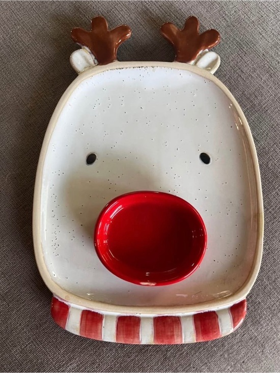 Mud Pie Other - Mud Pie Reindeer Serving Platter with Red Dip Bowl and Brown Antlers